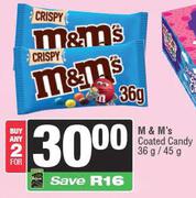 M & M's Coated Candy-For Any 2 x 36g/45g