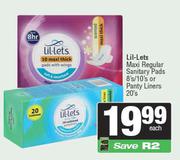 Lil-Lets Maxi Regular Maxi Regular Sanitary Pads 8's/10's or Panty Liners-20's Each