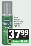 Brut Aerosol Deodorant Assorted-120ml Each