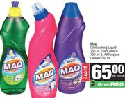 Maq Dishwashing Liquid 750ml, Thick Bleach 750ml & All Purpose Cleaner 750ml-For All 3
