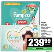 Pampers Active Baby Disposable Nappies Or Pants JP Or Premium Care VP Nappies Or Pants-Per Pack