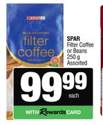 Spar Filter Coffee Or Beans Assorted-250g