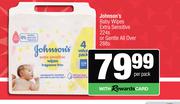 Johnson's Baby Wipes (Extra Sensitive 224s Or Gentle All Over 288s Pack)-Per Pack