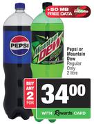 Pepsi Or Mountain Dew Regular Only-For 2 x 2L