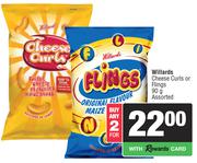 Willards Cheese Curls Or Flings Assorted-For 2 x 90g