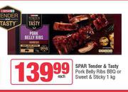 Spar Tender & Tasty Pork Belly Ribs BBQ Or Sweet & Stivky-1Kg Each