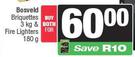 Bosveld Briquettes 3Kg & Fire Lighters 180g-Both For