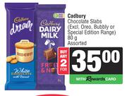 Cadbury Chocolate Slabs-For 2 x 80g