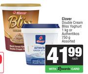 Clover Double Cream Bliss Yoghurt 1kg Or Authentikos Assorted-750g Each