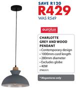 Eurolux 40W Charlotte Grey And Wood Pendant