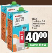 Spar Low Fat Or Full Cream Lactose Free Milk-For 2 x 1L
