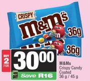 M&M's Crispy Candy Coated-For 2 x 36g/45g