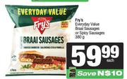 Fry's Everyday Value Braai Sausages Or Spicy Sausages 380g-Each