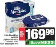 Little Munchkins By Spar Diapers Value Pack Assorted Sizes Plus Baby  Wipes 80's-For Both