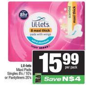 Lil-Lets Maxi Pads Singles 8's/10's Or Pantyliners 20's Pack-Per Pack