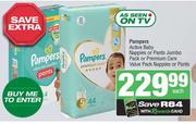 Pampers Active Baby Nappie Or Pants Jumbo Pack Or Premium Care Value Pack Nappies Or Pants-Each