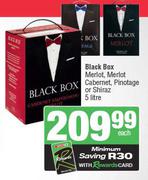 Black Box Merlot, Merlot Cabernet, Pinotage Or Shiraz-5L
