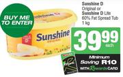 Sunshine D Original Or Sunshine D Lite 60% Fat Spread Tub-1Kg Each