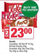 Nestle Countline Kitkat 4F 41.5g,Kitkat Chunky 40g,Smarties 40g,Barone 52g,Tex 40g Or Aero 40g-For 2