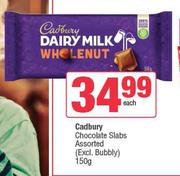 Cadbury Chocolate Slabs Assorted (Excl.Bubbly)-150g Each