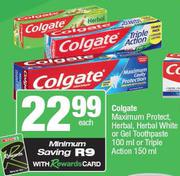 Colgate Maximum Protect, Herbal, Herbal White Or Gel Toothpaste 100ml Or Triple Action 150ml-Each   