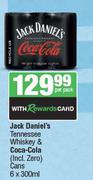 Jack Daniel's Tennessee Whisky & Coca Cola Cans-6 x 300ml Per Pack