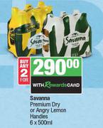 Savanna Premium Dry Or Angry Lemon Handies-For 2 x 6 x 500ml
