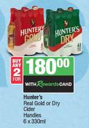 Hunter's Real Gold Or Dry Cider Handies-For 2 x 6 x 330ml