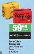 Coca Cola Or Schweppes Cans-6 x 200ml Per Pack