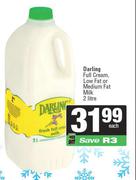 Darling Full Cream, Low Fat Or Medium Fat Milk-2L