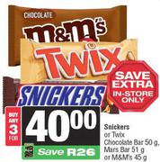 Snickers Or Twix Chocolate Bar 50g, Mars Bar 51g Or M&M's 45g-For Any 3