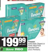 Pampers Active Baby Diapers Or Pants Value Pack (Assorted Sizes)-Per Pack