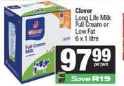 Clover Long Life Milk Full Cream Or Low Fat-6 x 1L