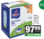 Clover Long Life Milk Full Cream Or Low Fat-6 x 1L Per Pack