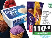 Dairymaid Country Fresh Ice Cream 1.8L Plus 2 x Cadbury Ice Cream Sticks 90ml-For All 3