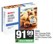 Spar Mini Sausage Rolls,Mini Chicken Rolls Or Mini Cheese Puffs-40s