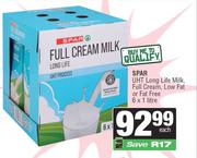 Spar UHT Long Life Milk Full Cream, Low Fat Or Fat Free-6 x 1L