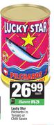 Lucky Star Pilchards In Tomato Or Chilli Sauce-Each