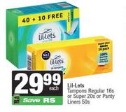 Lil-Lets Tampons Regular 16s Or Super 20s Or Pantyliners 50s