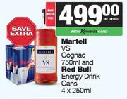 Martell VS Cognac 750ml & Red Bull Energy Drink Cans 4 x 250ml-For Both