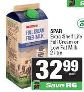 Spar Extra Shelf Life Full Cream Or Low Fat Milk-2L