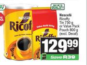 Nescafe Ricoffy Tin 750g Or Value Pack Pouch 800g