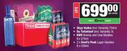 Skyy Vodka 750ml+Du Toitskloof 3L+KWV Brandy & Cola Handies 6x275ml+Devil's Peak Handies 2x6x330ml