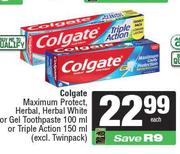 Colgate Maximum Protect,Herbal White Or Gel Toothpaste 100ml Or Triple Action 150ml-Each