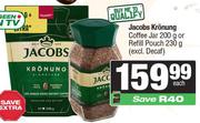    Jacobs Kronung Coffee Jar 200g Or Refill  Pouch 230g-Each