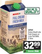  Spar  Extra Shelf Life Full Cream Or Low Fat Milk-2Ltr Each