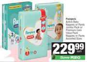 Pampers Active Baby Nappies Or Pants JP Or Premium Care VP Nappies Or Pants Assorted Sizes