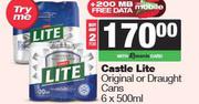 Castle Lite Original Or Draught Cans-For 2 x 6 x 500ml