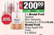 Brutal Fruit Spritzer Handies 2 x 6 x 275ml Plus Brutal Fruit Ruby Apple 0% Cans 6 x 300ml-For All