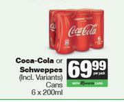 Coca Cola Or Schweppes Cans-6 x 200ml